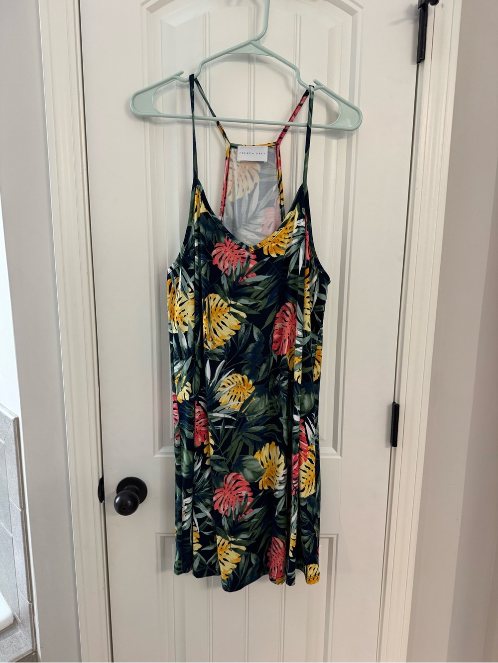 Tropical Leaf Slip Dress - Black Base with Yellow & Coral Foliage